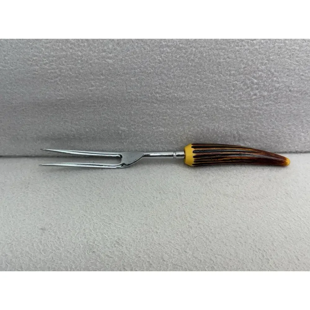 VTG Sheffield England Carving Knife Fork Set Faux Horn Handle Stainless READ